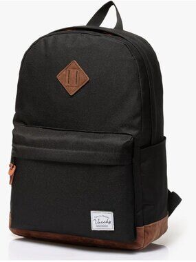 VASCHY Classic Water-resistant Lightweight Travel School Backpack (Black)